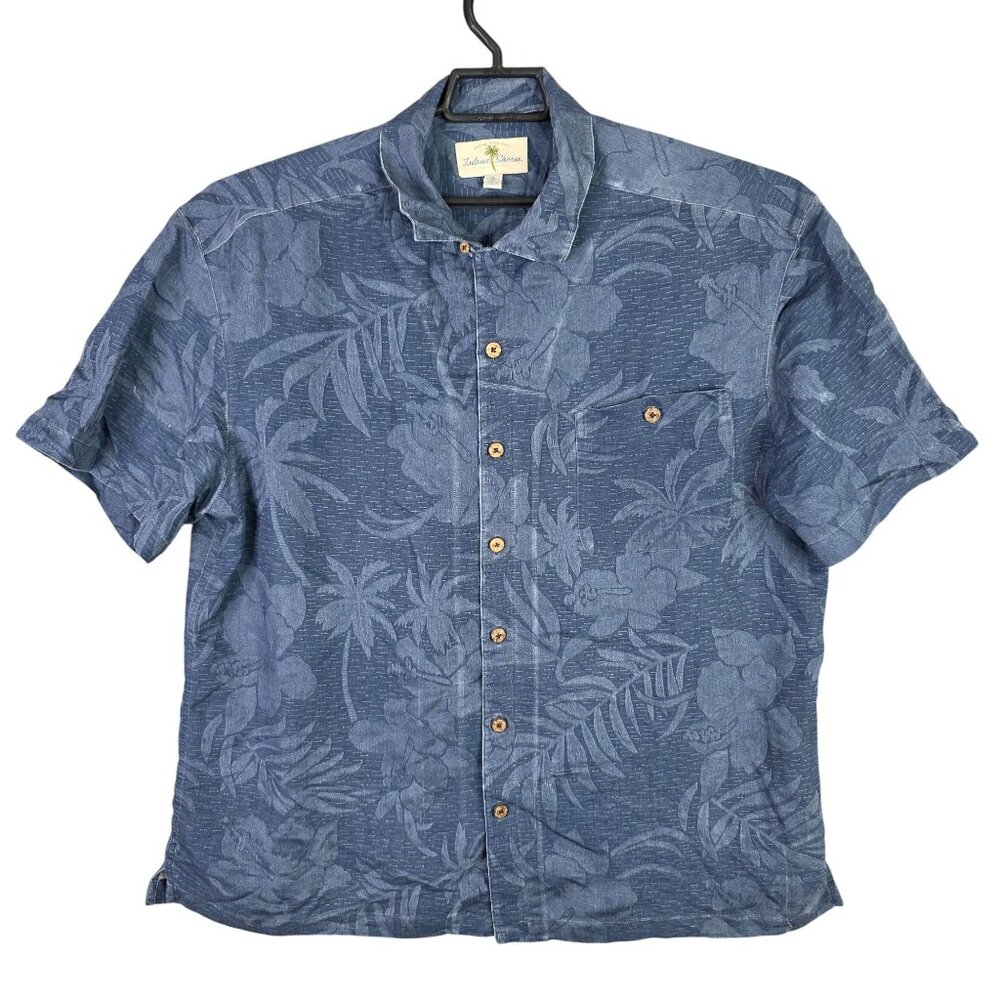 Mens Island Shores Blue Floral Hawaiian Shirt Button Up Short Sleeve Size XL